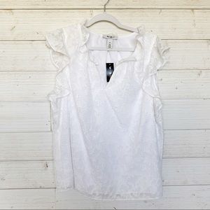 White Lace Ruffle Sleeve Top